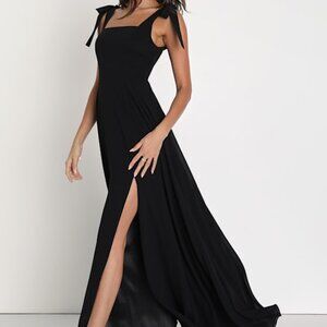 Lulus Love Me Forever Black Tie-strap Square Neck Maxi Dress - Size M